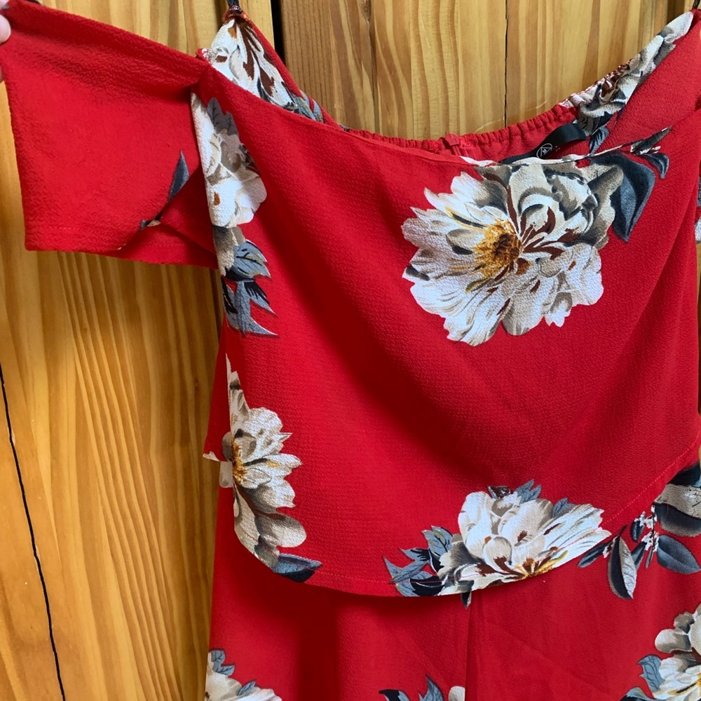 Red flowered romper